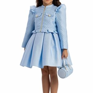 Elegant Blue Quilted Kids Formal Dress